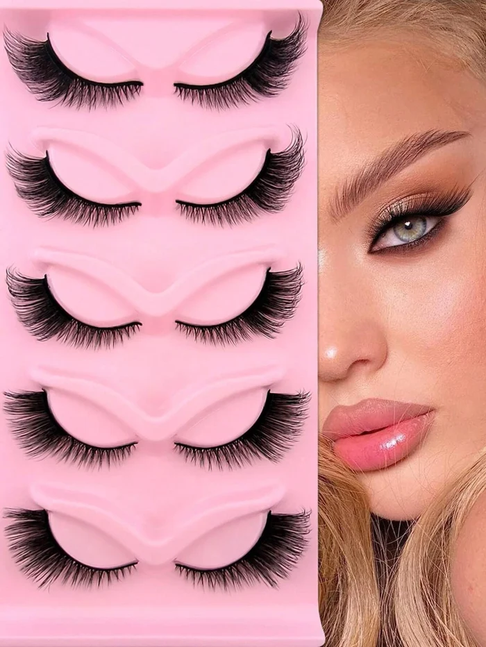 5 Pairs Full False Lashes Cat Eye Look 15mm Tail Elongated Eyelashes Fluffy Volumized Eyelashes