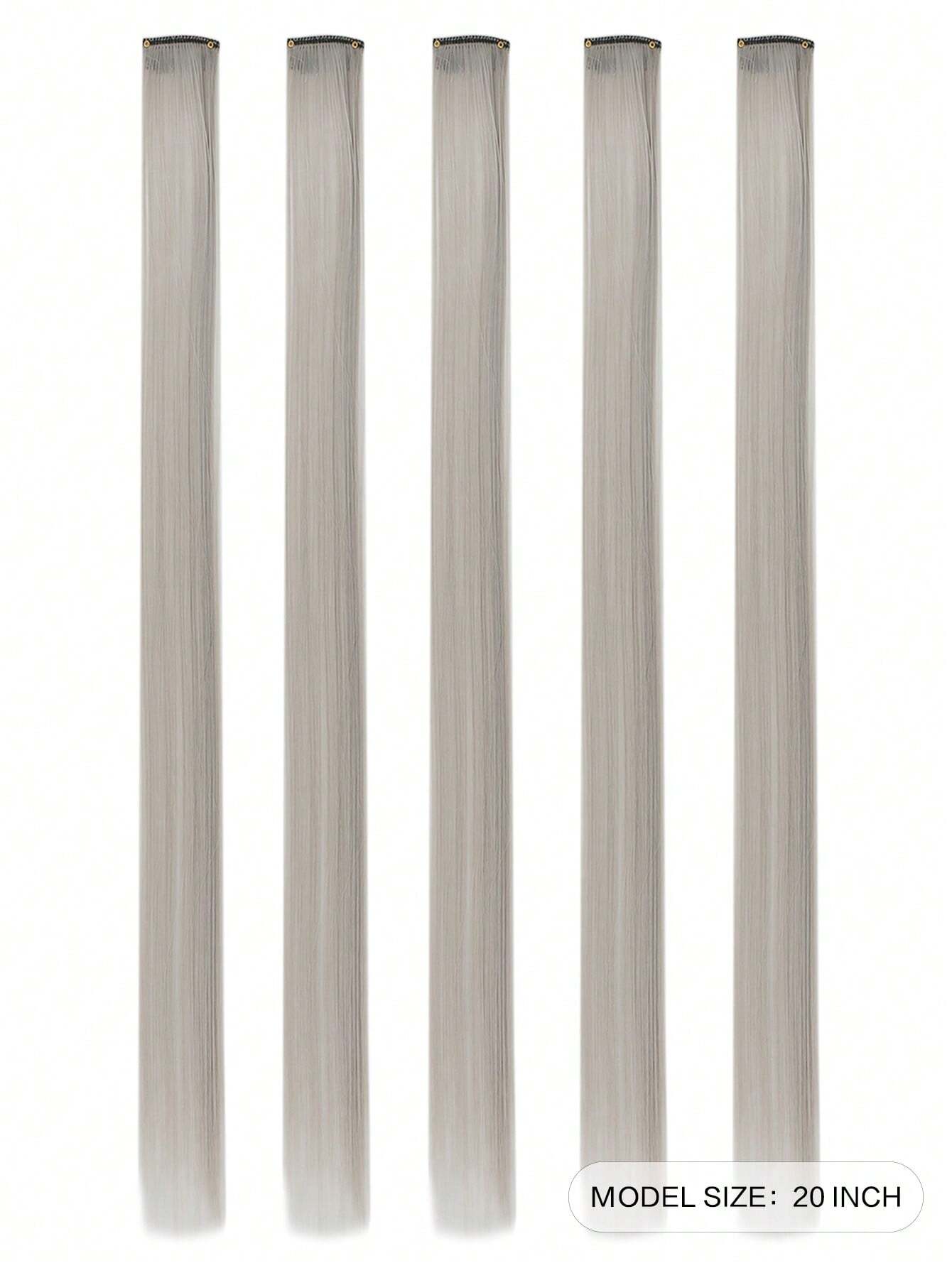 5 Pcs Colored Clip In Hair Extensions 20 Inch Long Straight Hairpieces Clip In Synthetic(Grey) - Image 2