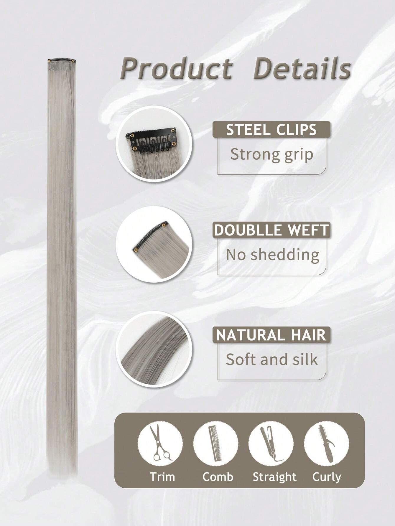 5 Pcs Colored Clip In Hair Extensions 20 Inch Long Straight Hairpieces Clip In Synthetic(Grey) - Image 4