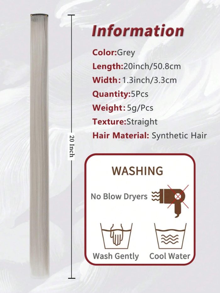 5 Pcs Colored Clip In Hair Extensions 20 Inch Long Straight Hairpieces Clip In Synthetic(Grey) - Image 6