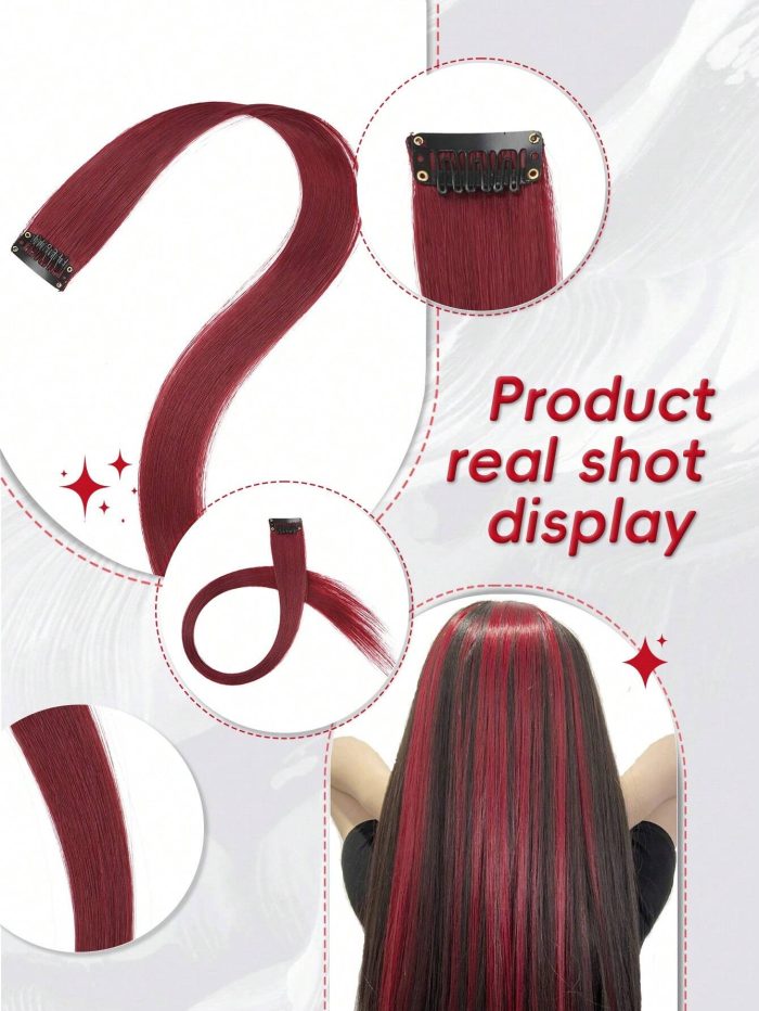 5 Pcs Colored Clip In Hair Extensions 20 Inch Long Straight Hairpieces Clip In Synthetic Burgundy - Image 6