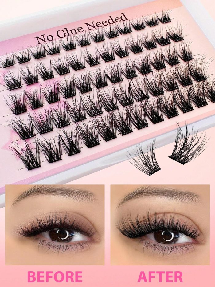 60Pcs Self Adhesive Individual Cluster Lashes Kit 8-16mm DIY Lash Extension Set With Tweezers And Lash Clurler C Curl Press On Segmented Lashes No Glue Needed Spikes Eyelashes - Image 3