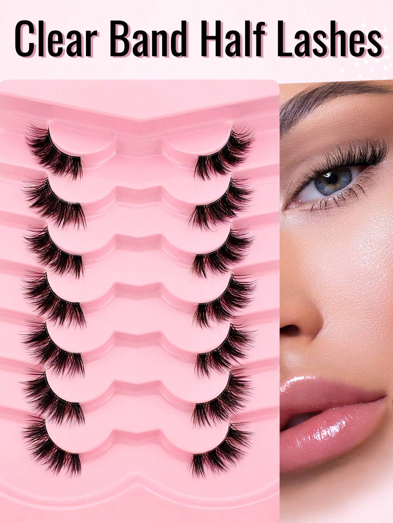 7 Pairs Half Lashes Cat Eye With Clear Band Wispy False Eyelashes Natural Look 3/4 Corner Lashes Short Accent Lashes With Transparent Band - Image 6