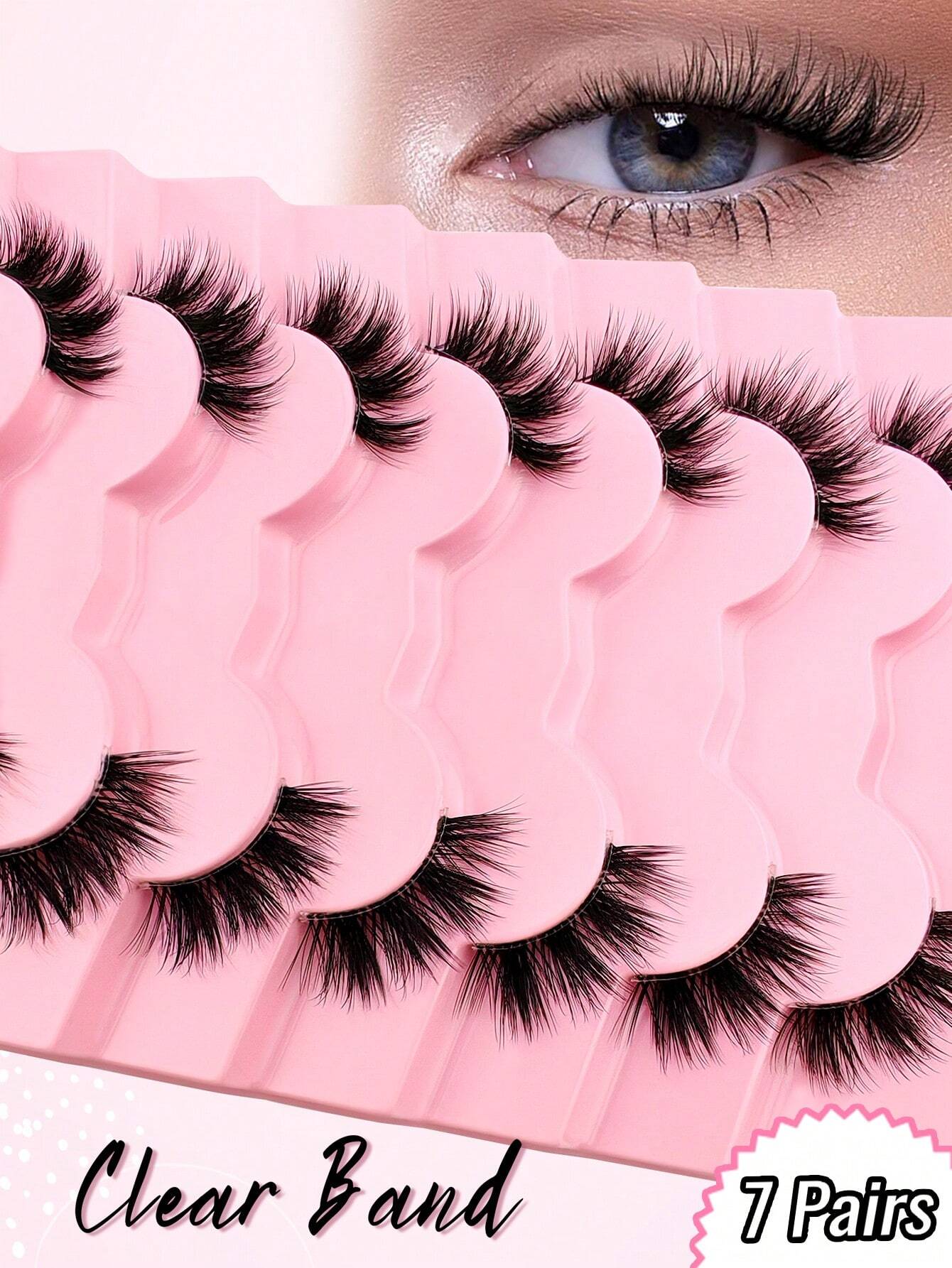 7 Pairs Half Lashes Cat Eye With Clear Band Wispy False Eyelashes Natural Look 3/4 Corner Lashes Short Accent Lashes With Transparent Band - Image 2