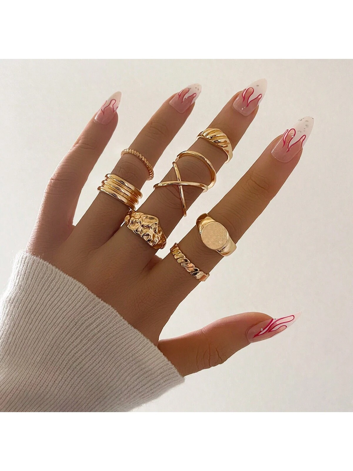8pcs/Set Asymmetrical Metal Joint Rings, European And American Personality Simple Fashion Ring Set