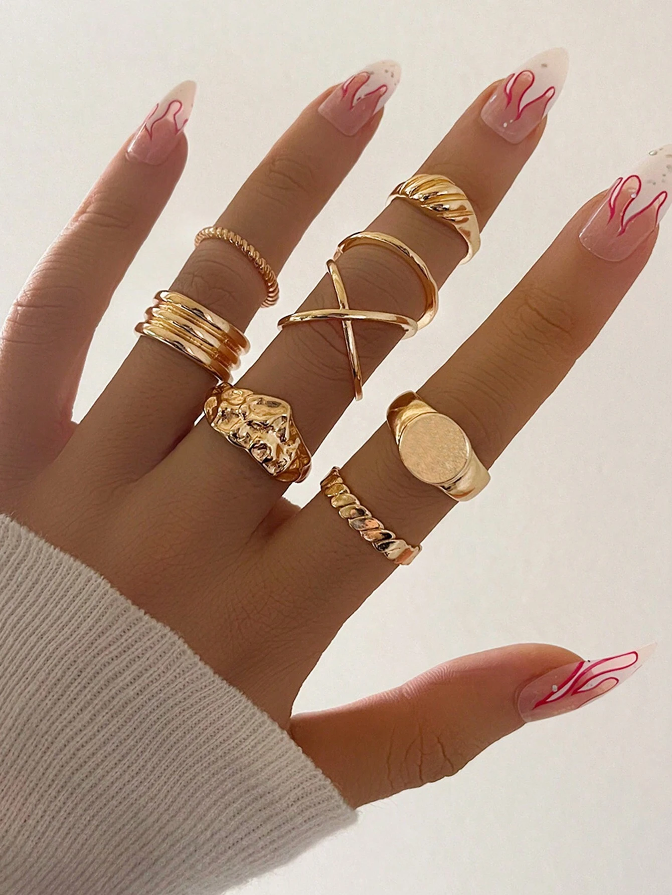 8pcs/Set Asymmetrical Metal Joint Rings, European And American Personality Simple Fashion Ring Set - Image 2
