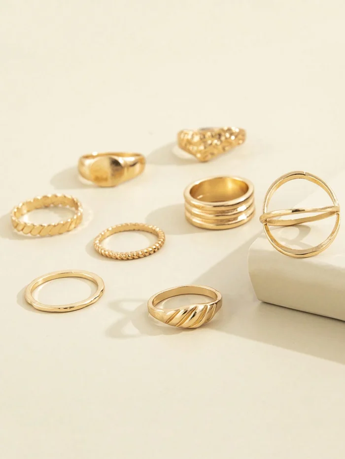 8pcs/Set Asymmetrical Metal Joint Rings, European And American Personality Simple Fashion Ring Set - Image 3