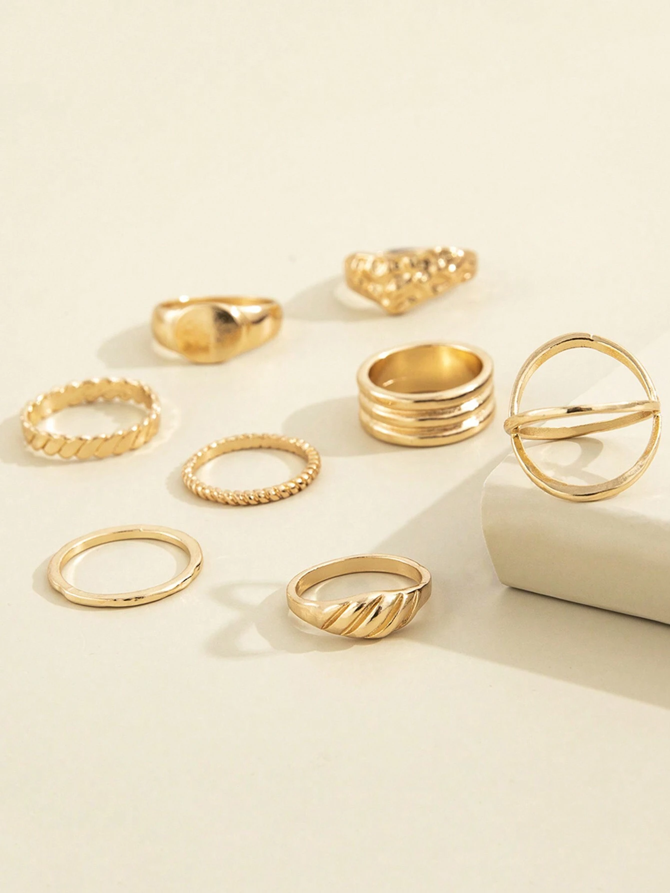 8pcs/Set Asymmetrical Metal Joint Rings, European And American Personality Simple Fashion Ring Set - Image 3