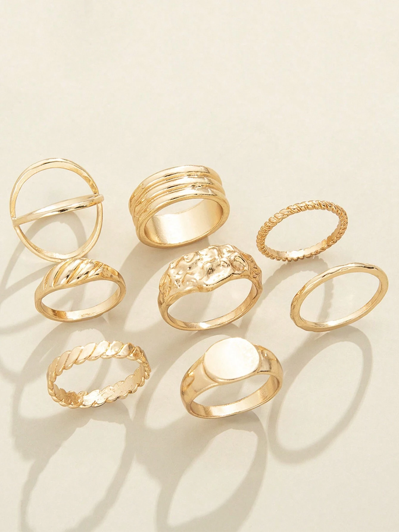 8pcs/Set Asymmetrical Metal Joint Rings, European And American Personality Simple Fashion Ring Set - Image 4