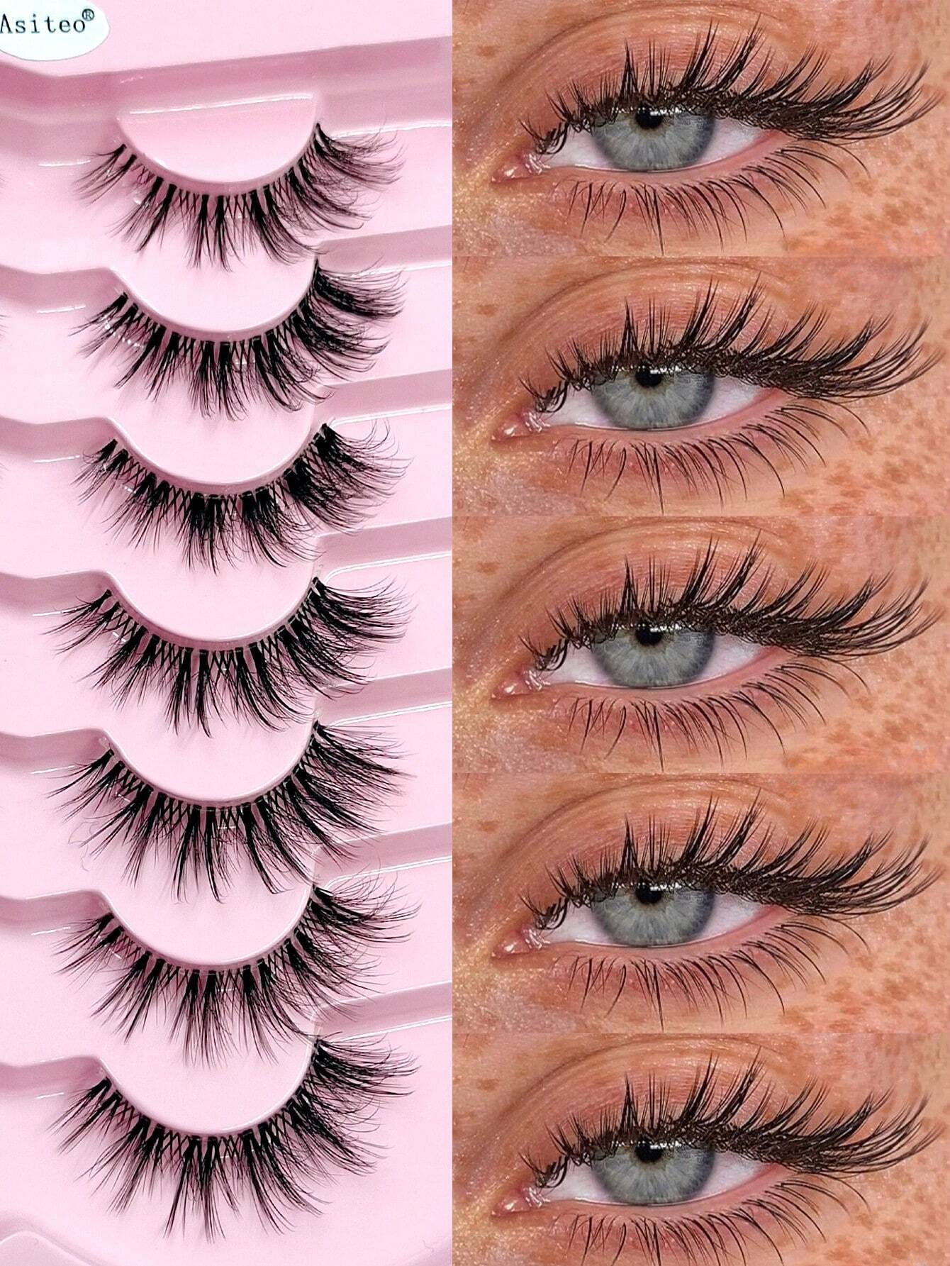 Asiteo Asiteo Fluffy False Eyelashes 7 Pairs Natural Wispy Lashes