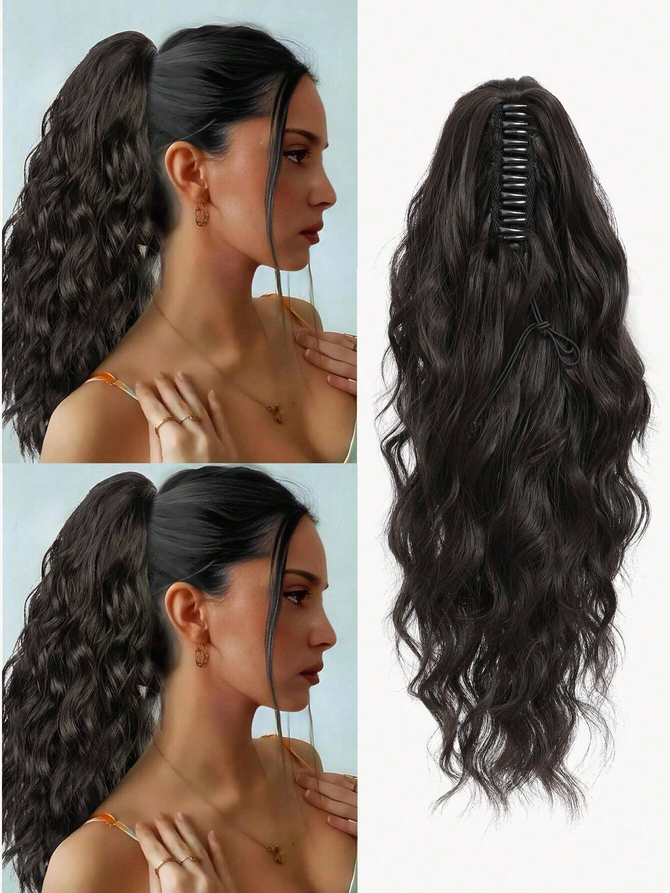Claw Clip Ponytail Extension Water Wave Fake Faux Jaw Hairpiece 18inch Hair Piece Black Brown High Pony Tails