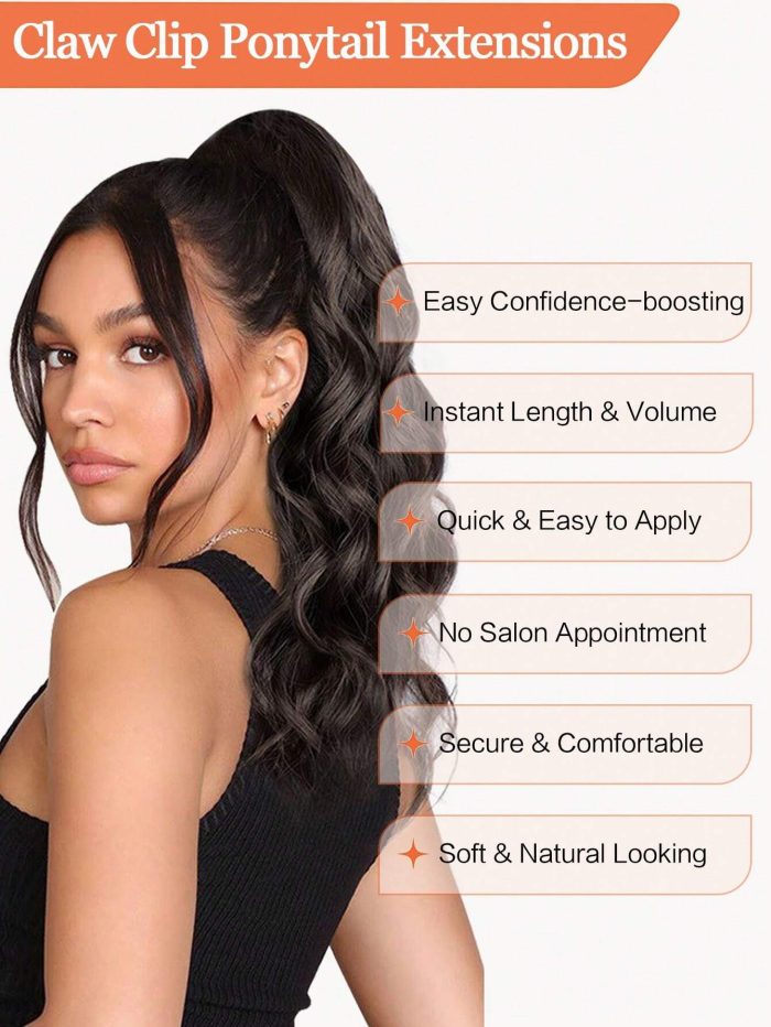 Claw Clip Ponytail Extension Water Wave Fake Faux Jaw Hairpiece 18inch Hair Piece Black Brown High Pony Tails - Image 9