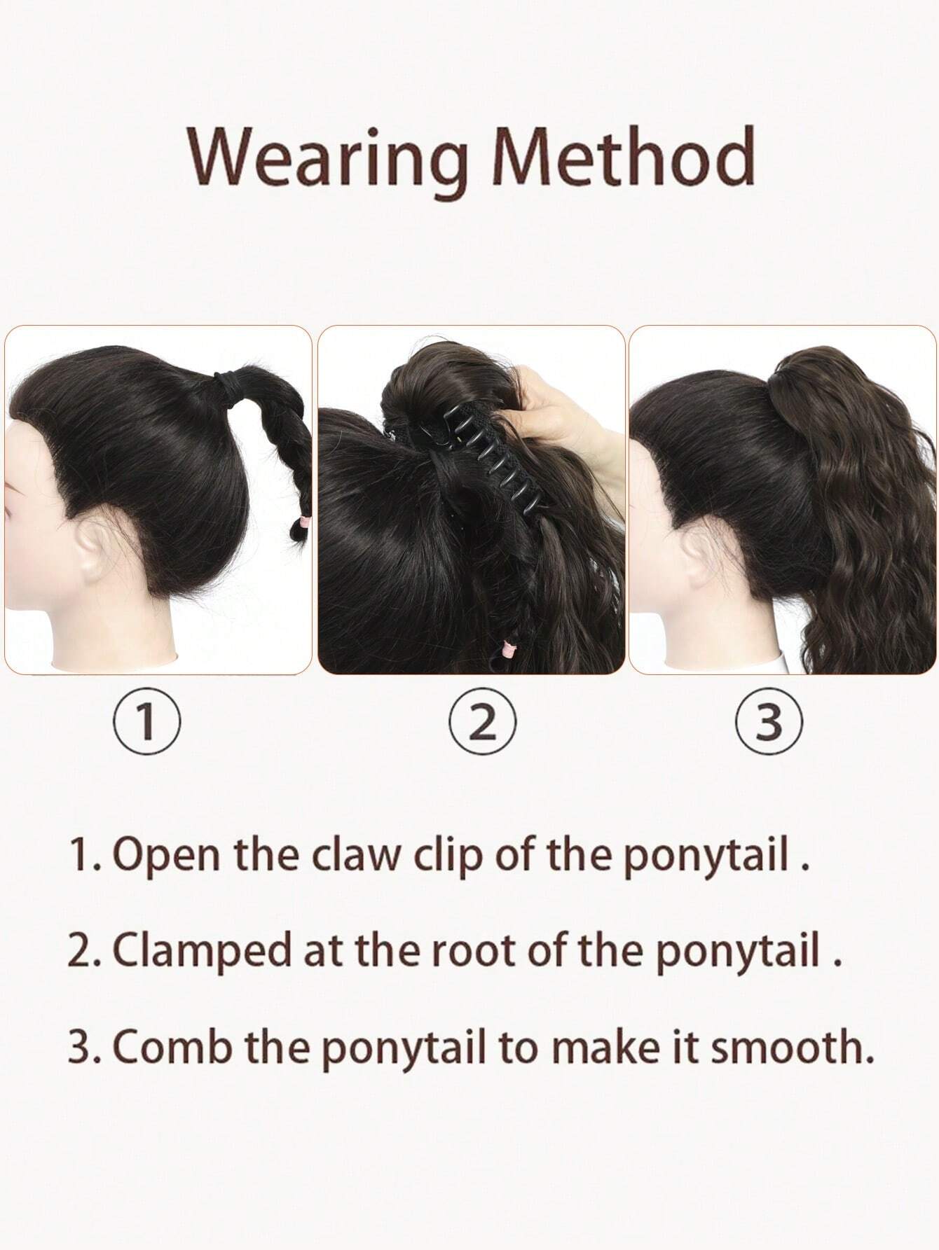 Claw Clip Ponytail Extension Water Wave Fake Faux Jaw Hairpiece 18inch Hair Piece Black Brown High Pony Tails - Image 10