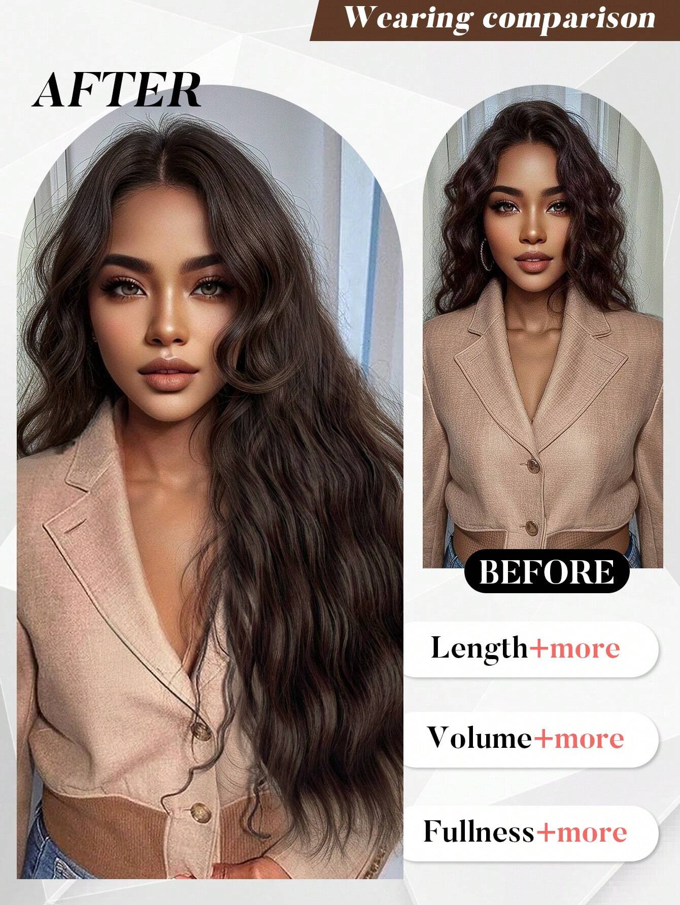 Clip In Hair Extensions Brown Color 16 CLips 24 Inch Long Water Wave Hair Extension For Girl Women Full Head Synthetic Hair Extensions Hairpieces - Image 2