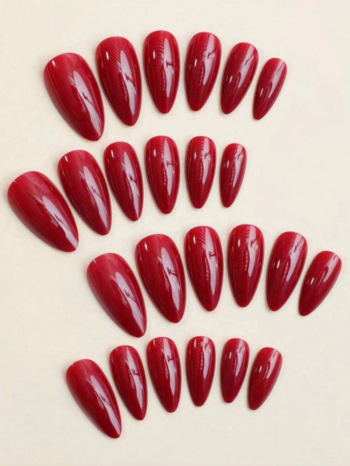 Elevate Your Style With 24pcs Long Almond Shape Bright Red False Nails Set Suitable For Women & Girls' Daily Wear - Image 2