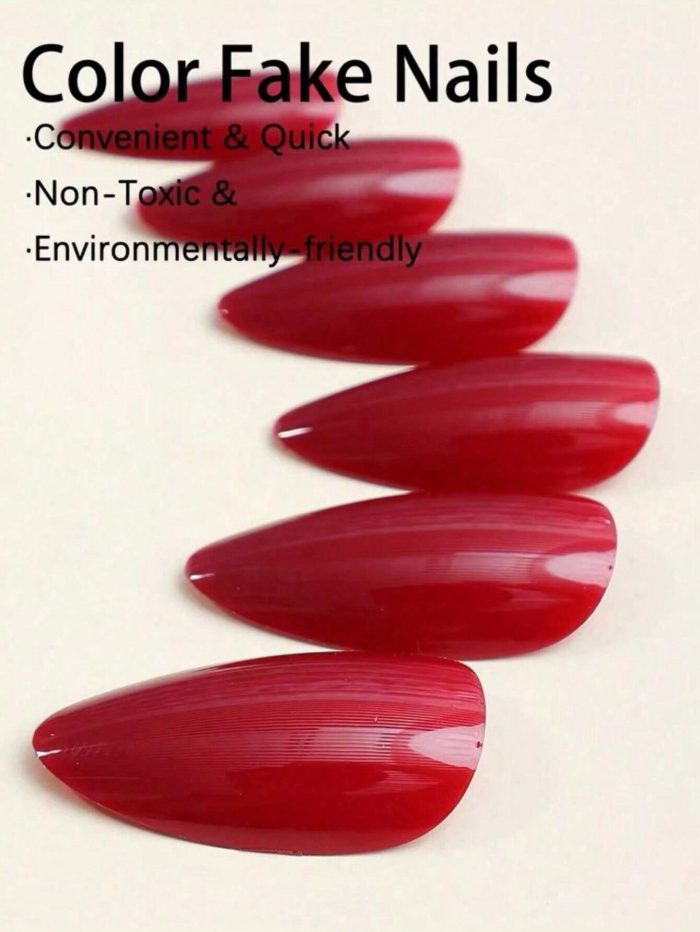 Elevate Your Style With 24pcs Long Almond Shape Bright Red False Nails Set Suitable For Women & Girls' Daily Wear - Image 3
