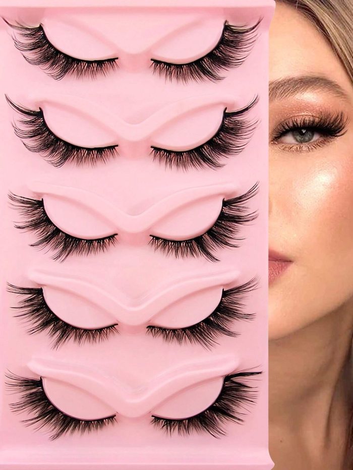 False Eyelashes 5 Pairs 18mm Cat Eye Volumized Eyelashes Fluffy