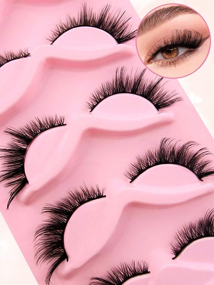False Eyelashes 5 Pairs 18mm Cat Eye Volumized Eyelashes Fluffy - Image 3