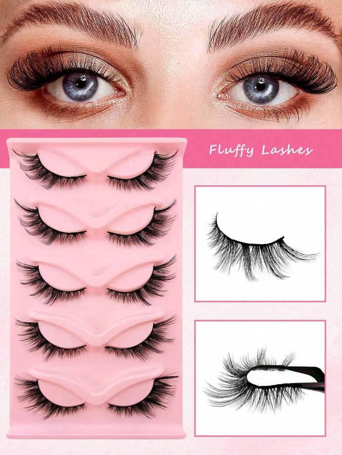 False Eyelashes 5 Pairs 18mm Cat Eye Volumized Eyelashes Fluffy - Image 6