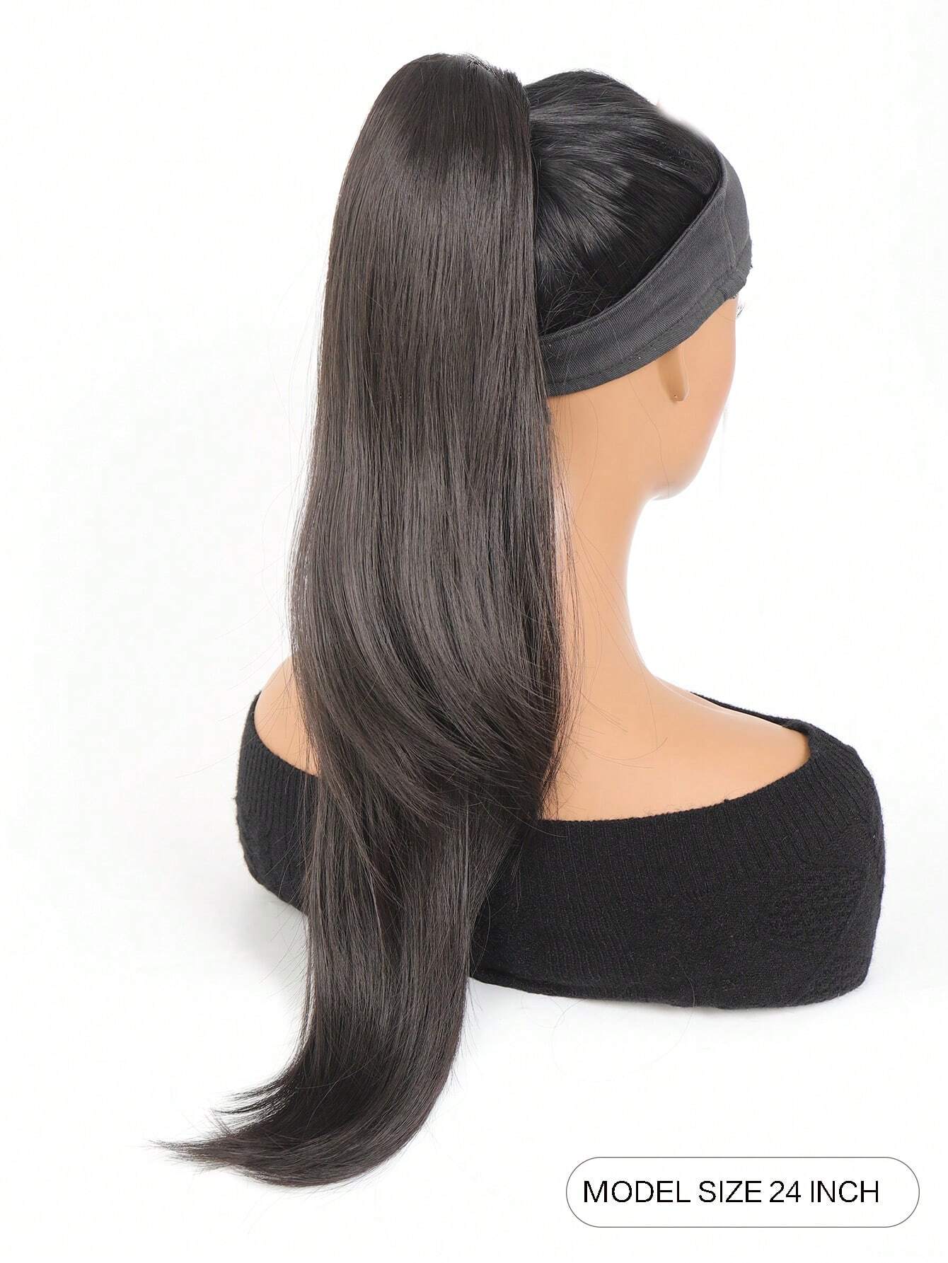 Long Straight Claw Clip Ponytail Fake Hair 24 Inch Black Brown Synthetic PonytaiL - Image 4