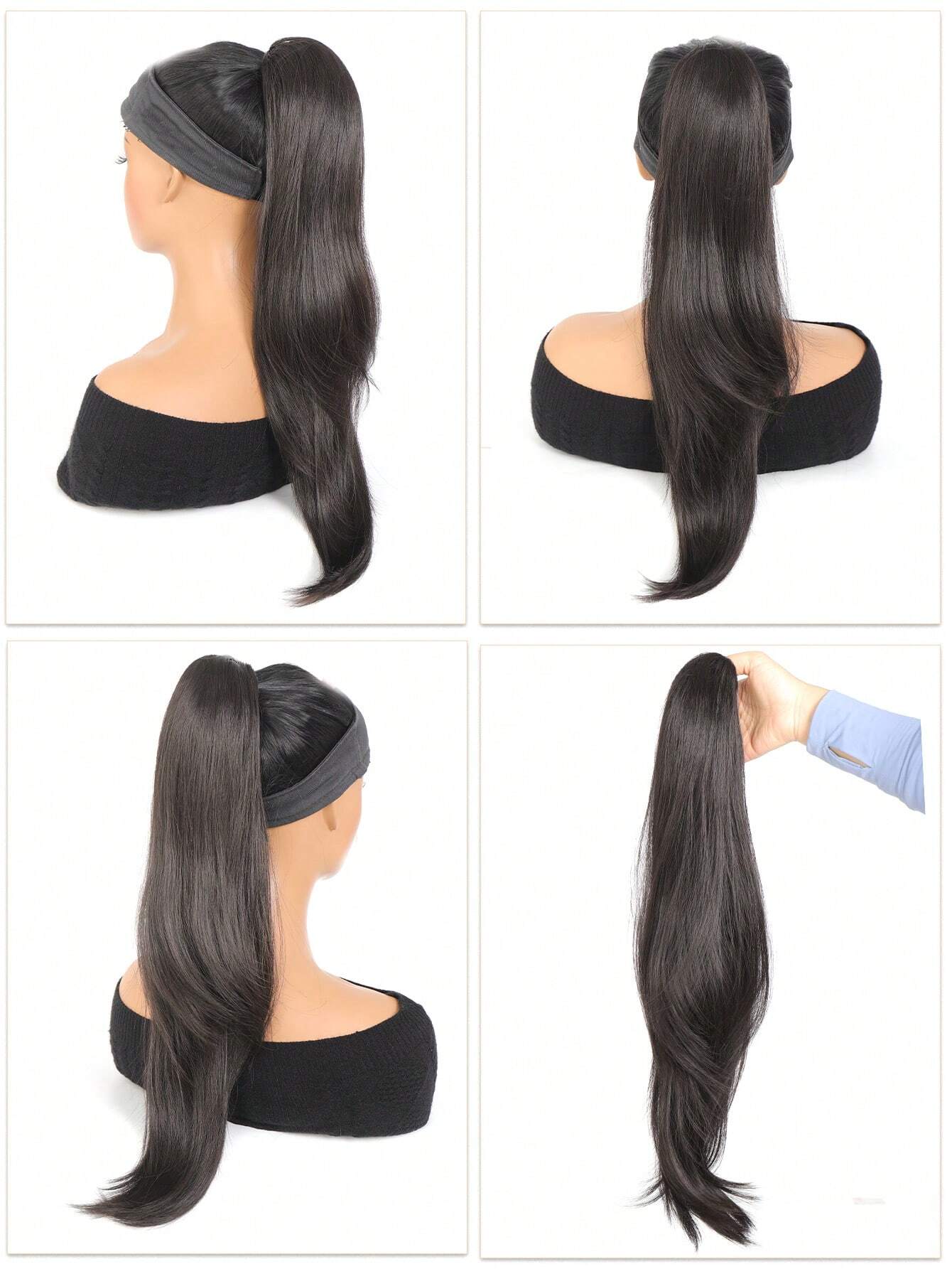 Long Straight Claw Clip Ponytail Fake Hair 24 Inch Black Brown Synthetic PonytaiL - Image 5