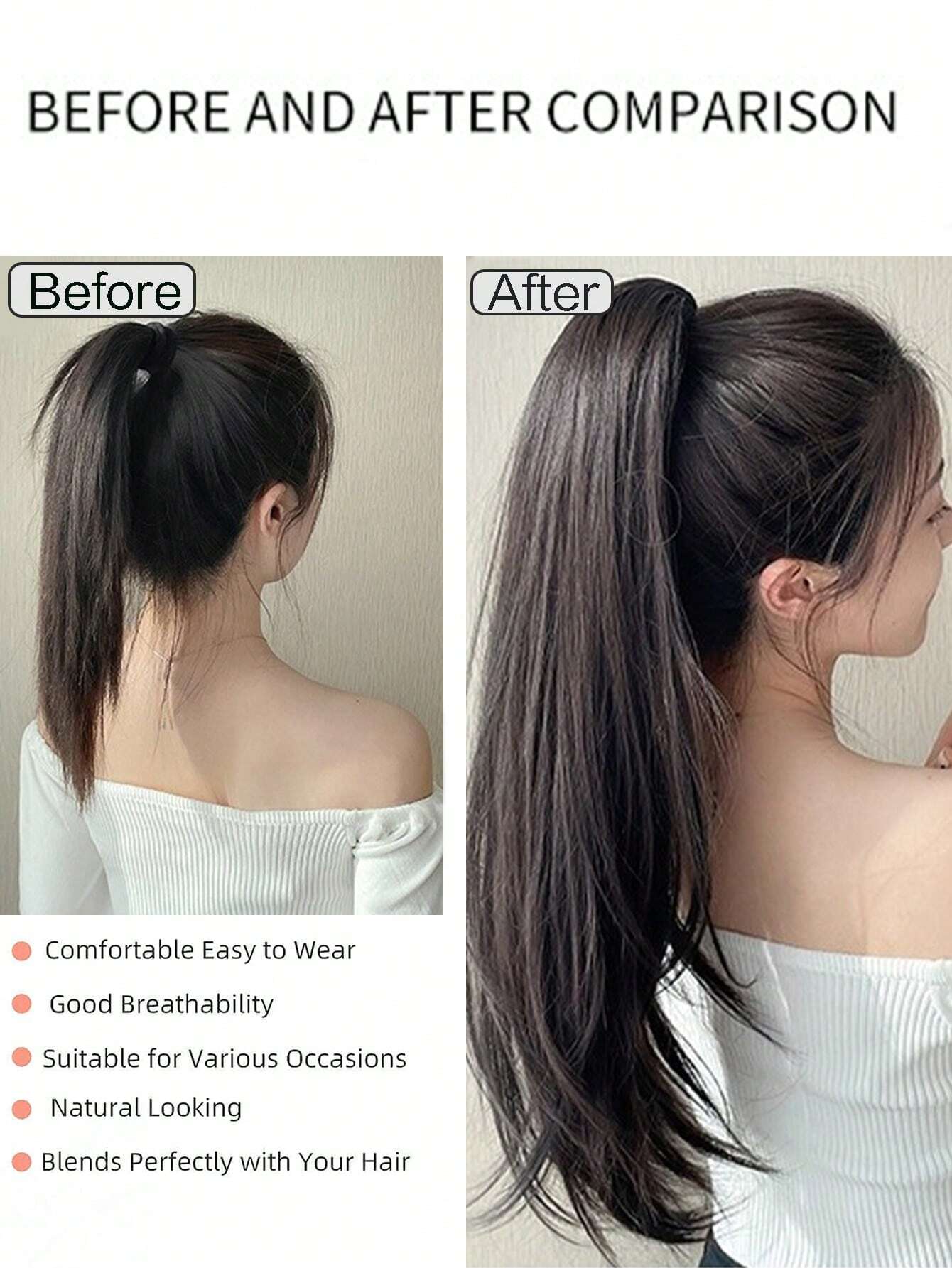 Long Straight Claw Clip Ponytail Fake Hair 24 Inch Black Brown Synthetic PonytaiL - Image 6