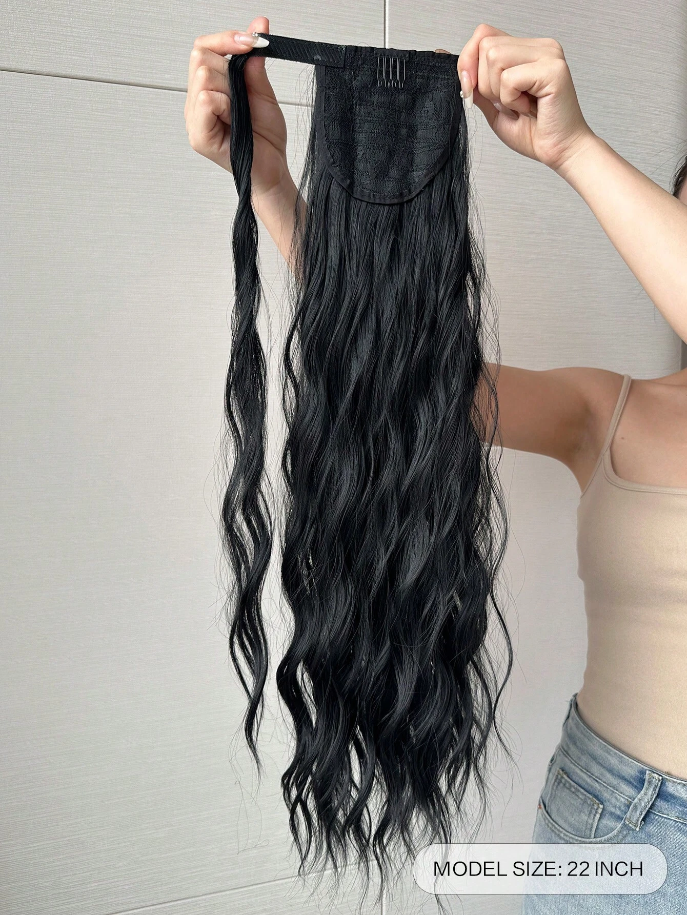 Ponytail Extension Claw 22-24 Inch Curly Wavy Clip In Hairpiece One Piece Long Pony Tails For Women Black Claw Ponytail Extension - Image 4