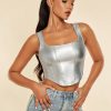 SHEIN BAE Square Neck Asymmetrical Hem PU Leather Tank Top
