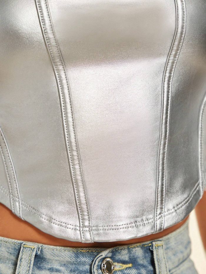 SHEIN BAE Square Neck Asymmetrical Hem PU Leather Tank Top - Image 6