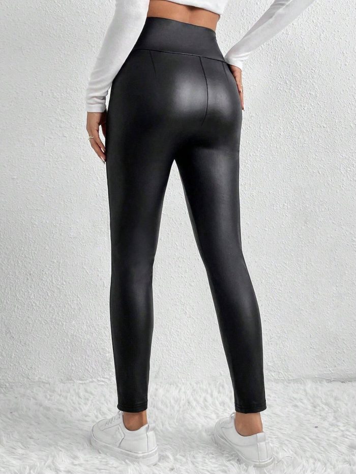 SHEIN Frenchy Button Fly PU Leather Skinny Grace Pants - Image 2