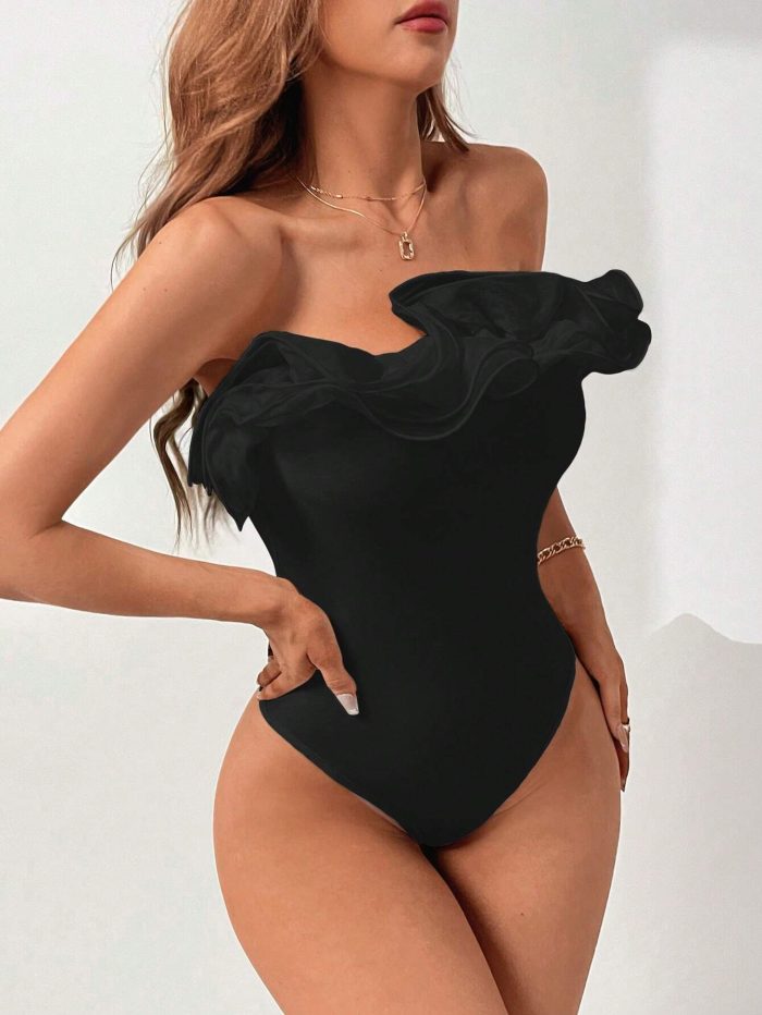 SHEIN Privé Solid Layered Ruffle Trim Tube Bodysuit - Image 3