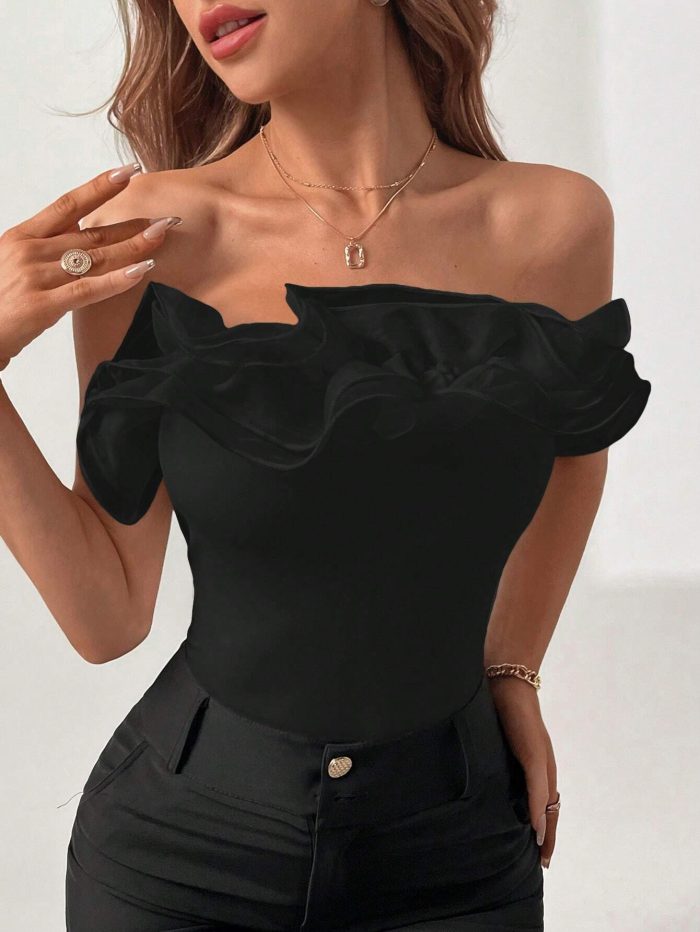 SHEIN Privé Solid Layered Ruffle Trim Tube Bodysuit - Image 5