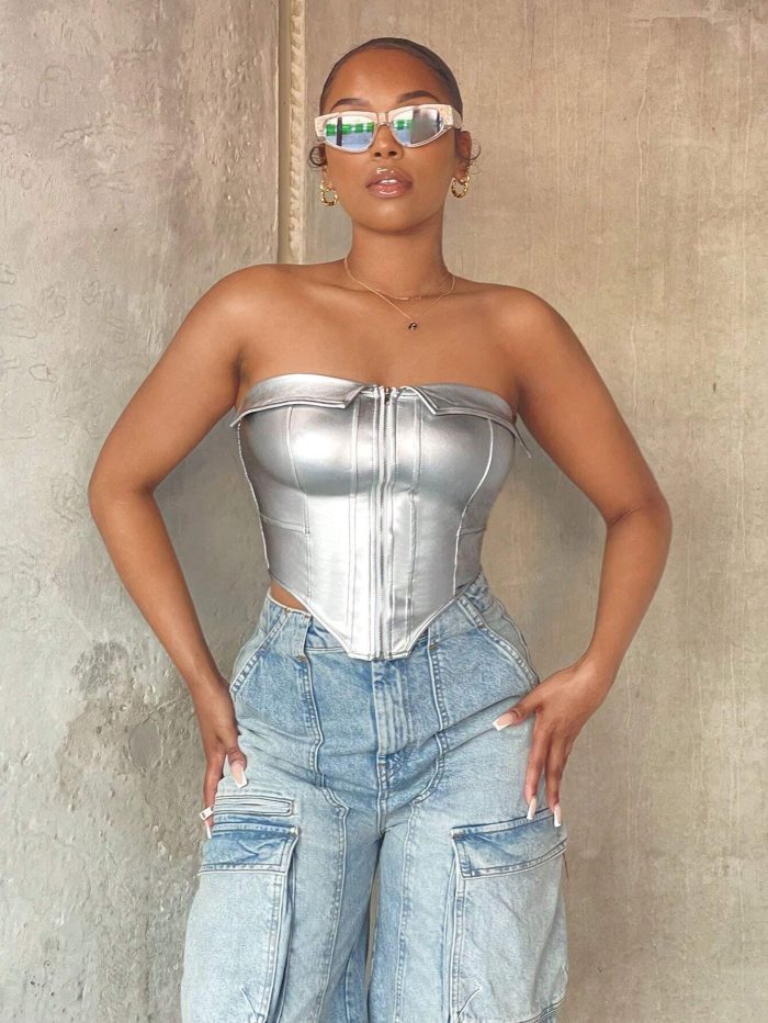 SHEIN SXY Zip Front Bandana Hem Tube Top - Image 3