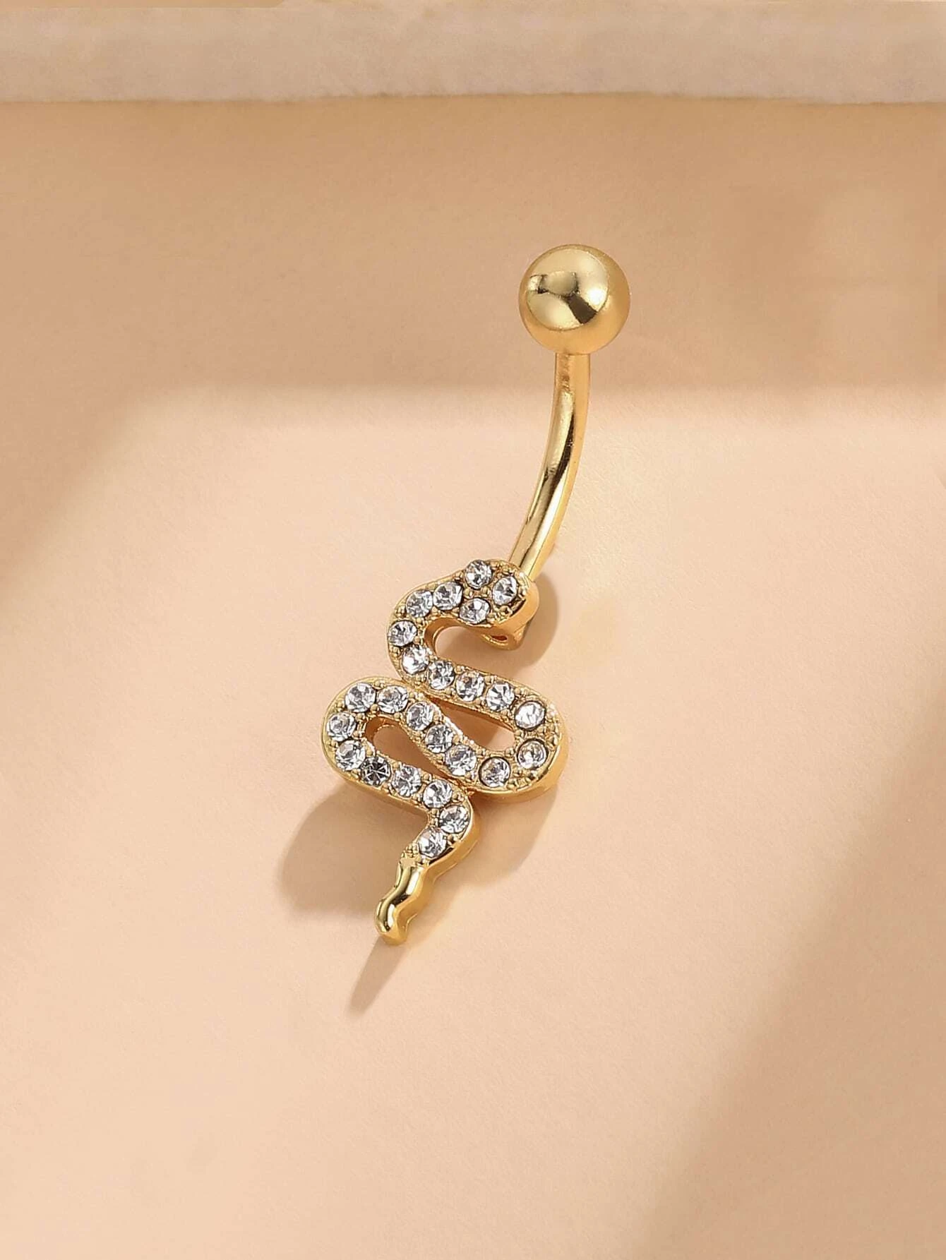 Stainless Steel Cubic Zirconia Snake Decor Navel Belly Ring For Women & Girls