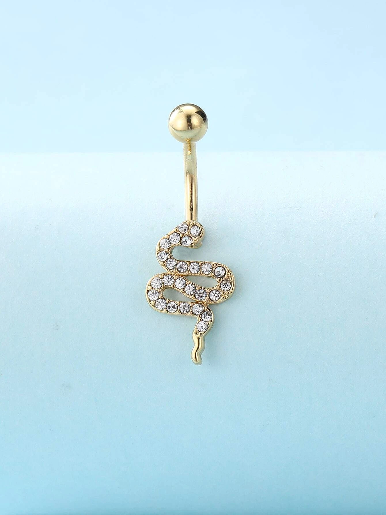 Stainless Steel Cubic Zirconia Snake Decor Navel Belly Ring For Women & Girls - Image 2