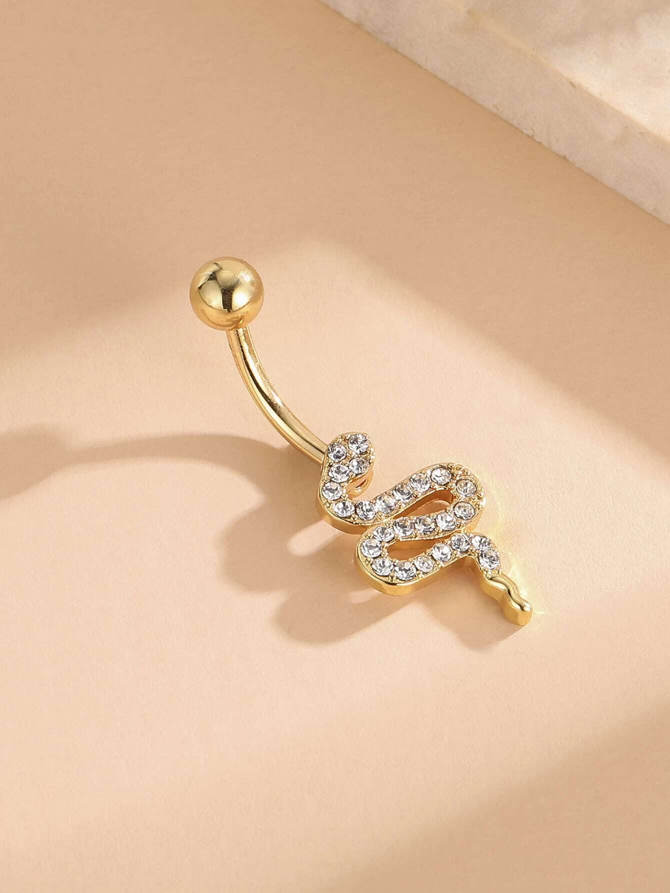 Stainless Steel Cubic Zirconia Snake Decor Navel Belly Ring For Women & Girls - Image 3