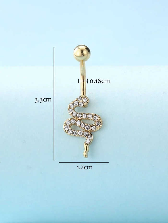 Stainless Steel Cubic Zirconia Snake Decor Navel Belly Ring For Women & Girls - Image 4