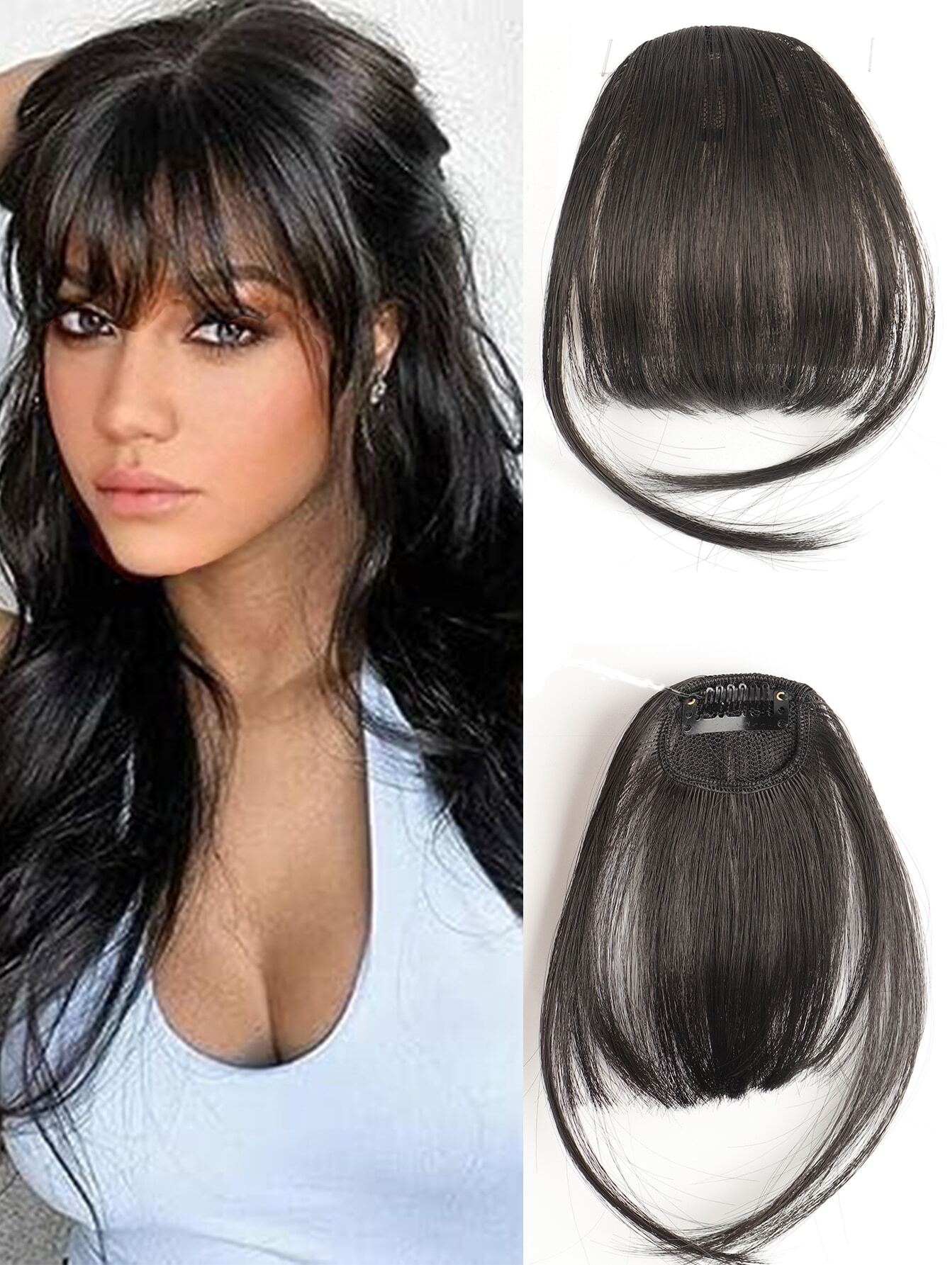 Straight hair black 6-inch synthetic fiber air fringe synthetic wig
