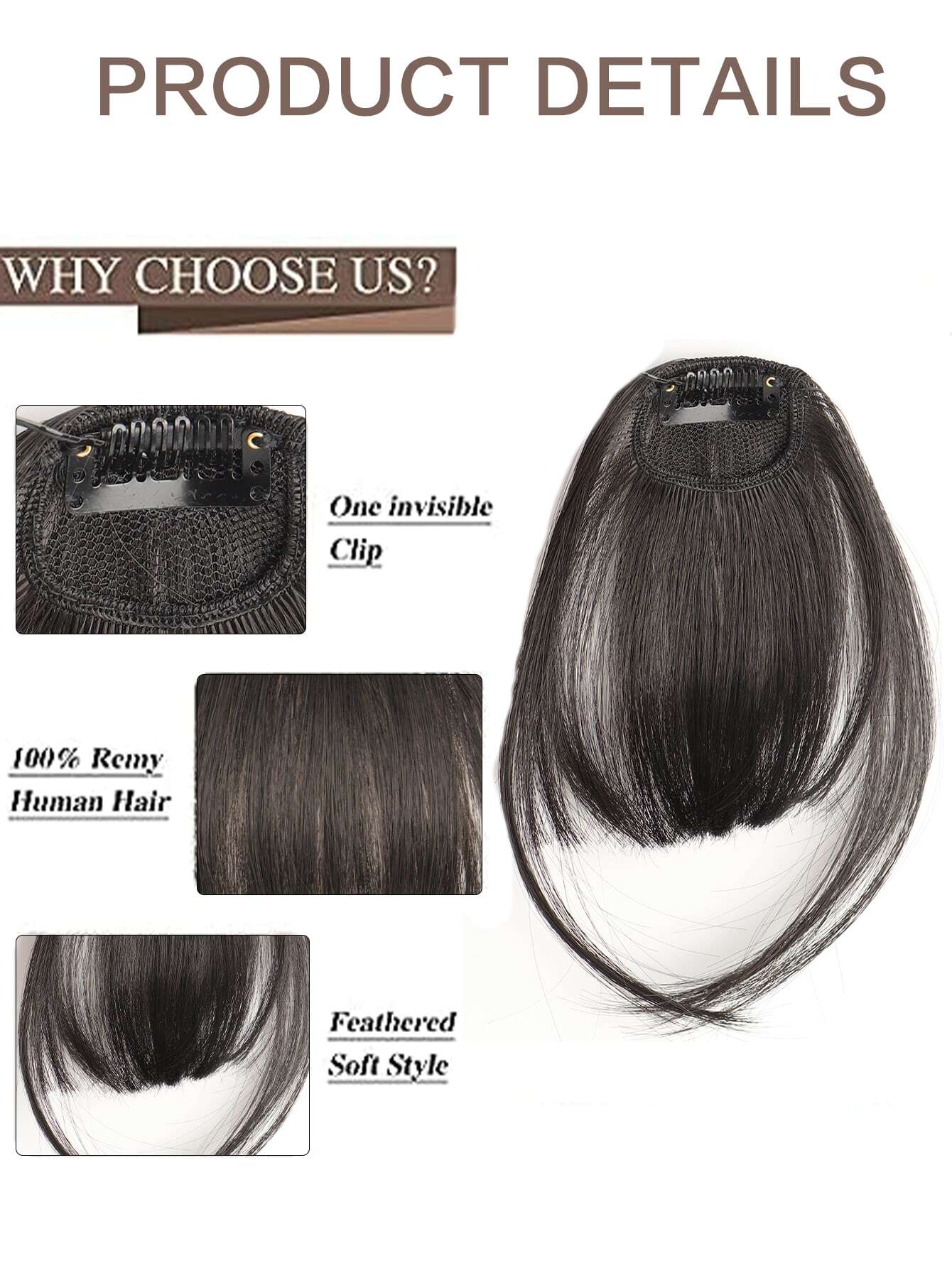 Straight hair black 6-inch synthetic fiber air fringe synthetic wig - Image 2