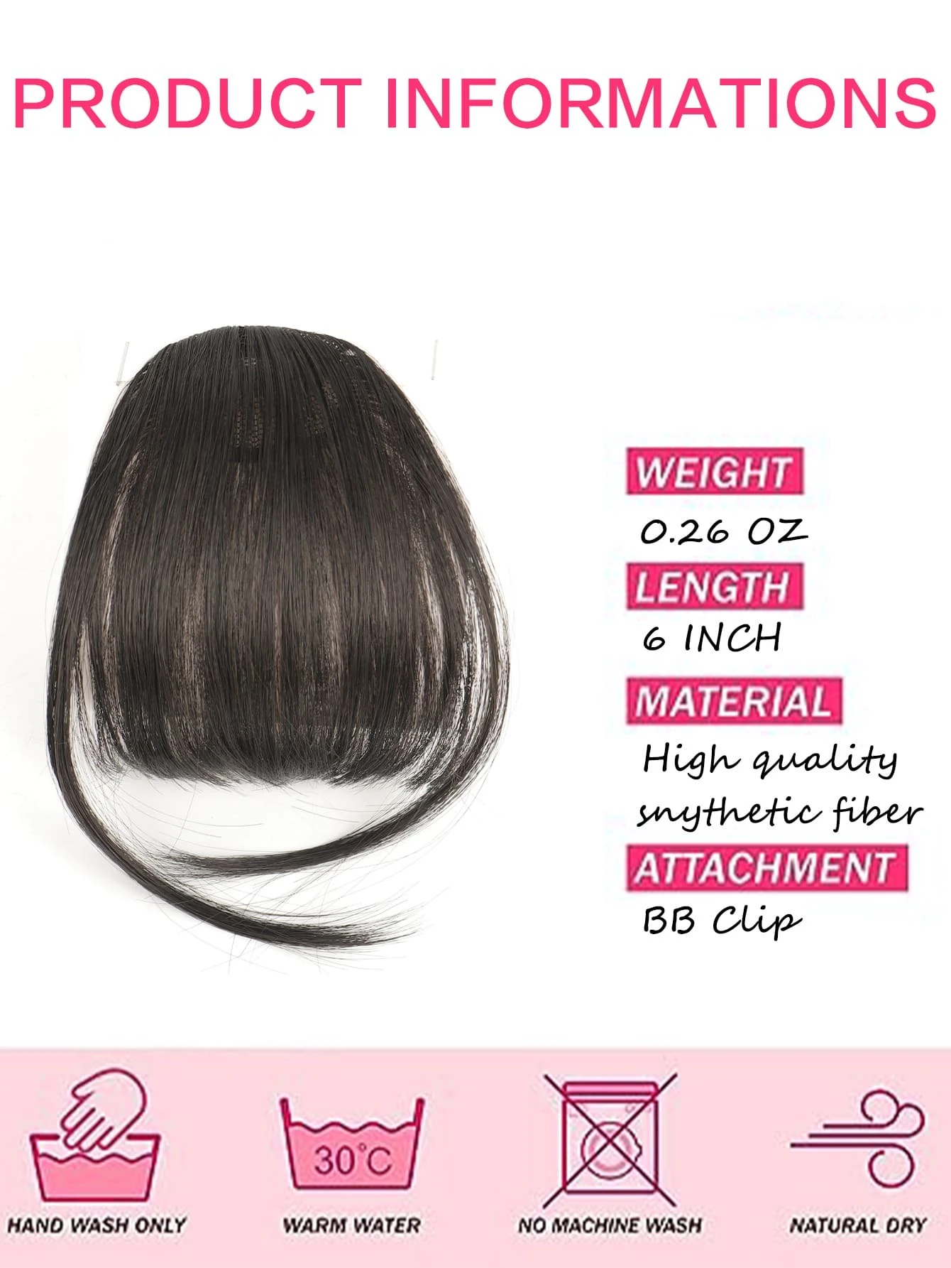 Straight hair black 6-inch synthetic fiber air fringe synthetic wig - Image 3