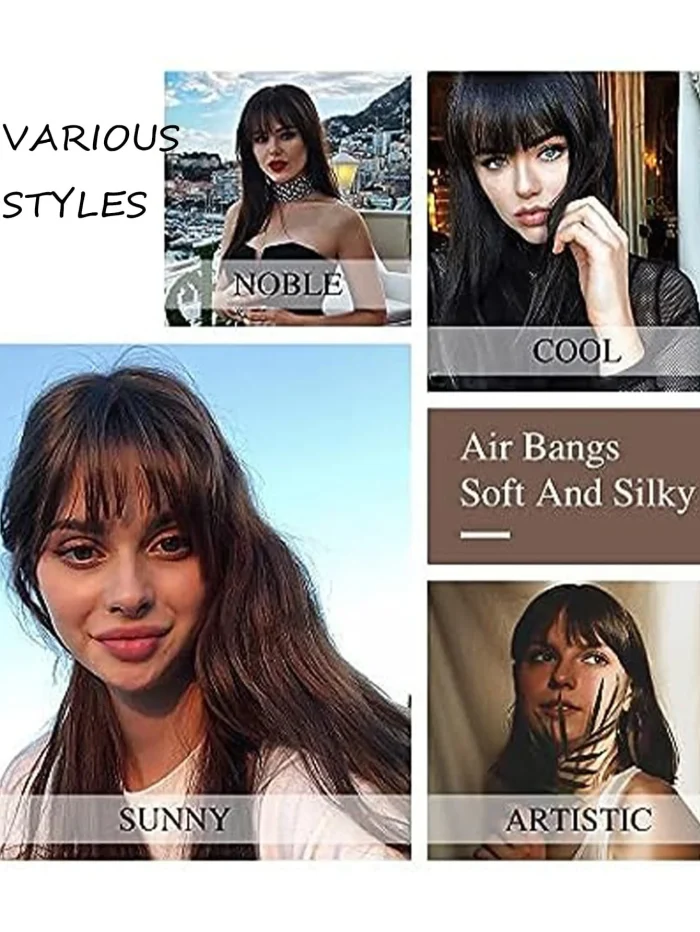Straight hair black 6-inch synthetic fiber air fringe synthetic wig - Image 5