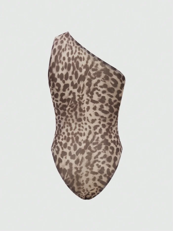 Women's Leopard Print Oblique Shoulder Bodysuit - Image 2