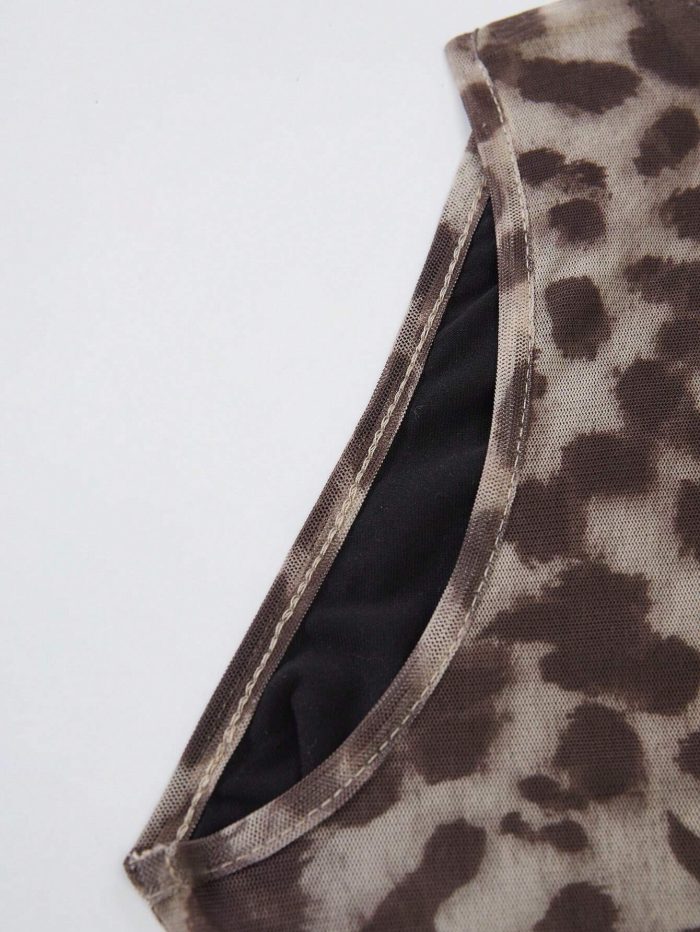 Women's Leopard Print Oblique Shoulder Bodysuit - Image 3