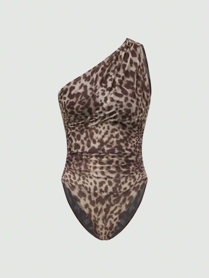 Women's Leopard Print Oblique Shoulder Bodysuit - Image 4