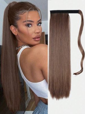 long straight hair wig piece ponytail synthetic female ponytail hair extensions Brown