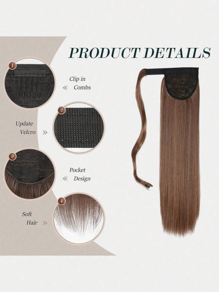 long straight hair wig piece ponytail synthetic female ponytail hair extensions Brown - Image 5
