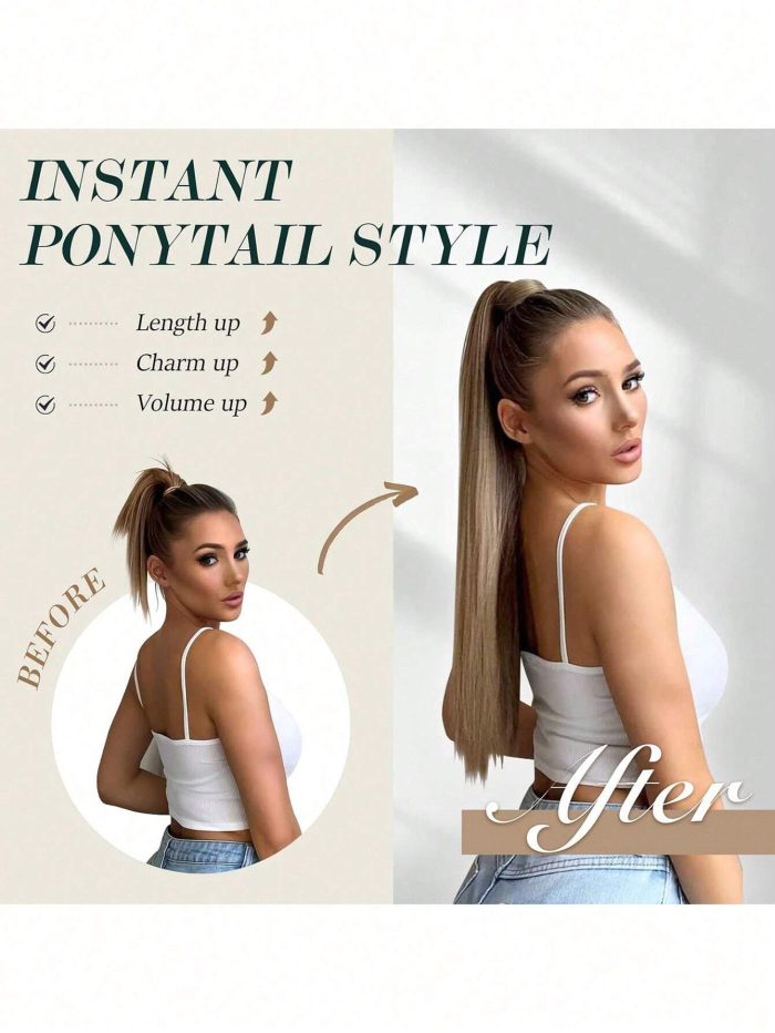 long straight hair wig piece ponytail synthetic female ponytail hair extensions Brown - Image 6