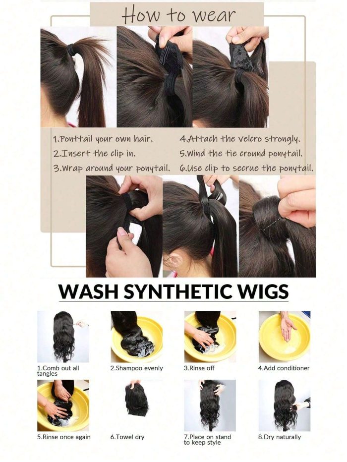 long straight hair wig piece ponytail synthetic female ponytail hair extensions Brown - Image 7
