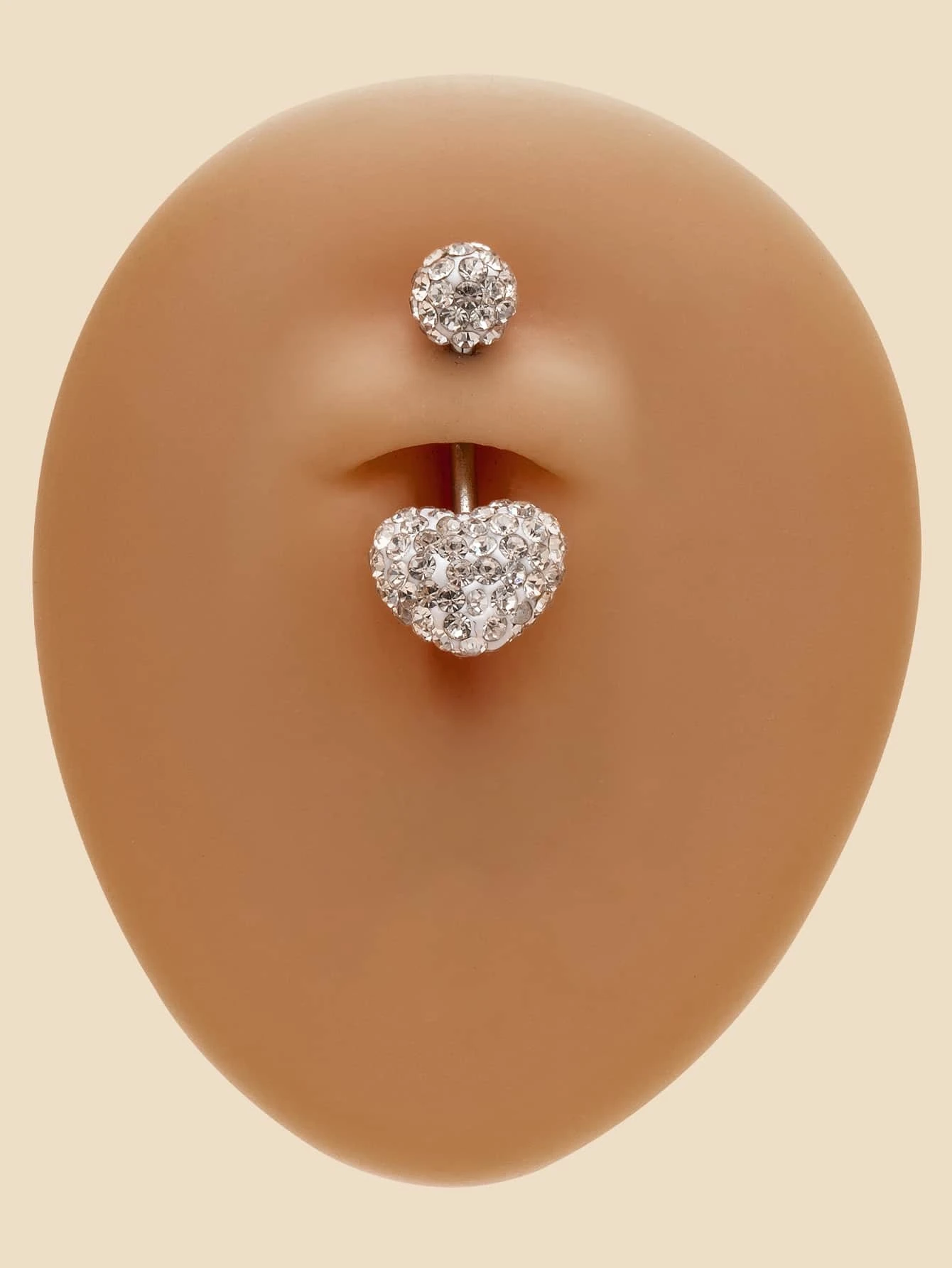 1 pc stainless steel white circular and heart-shaped navel nail for women's