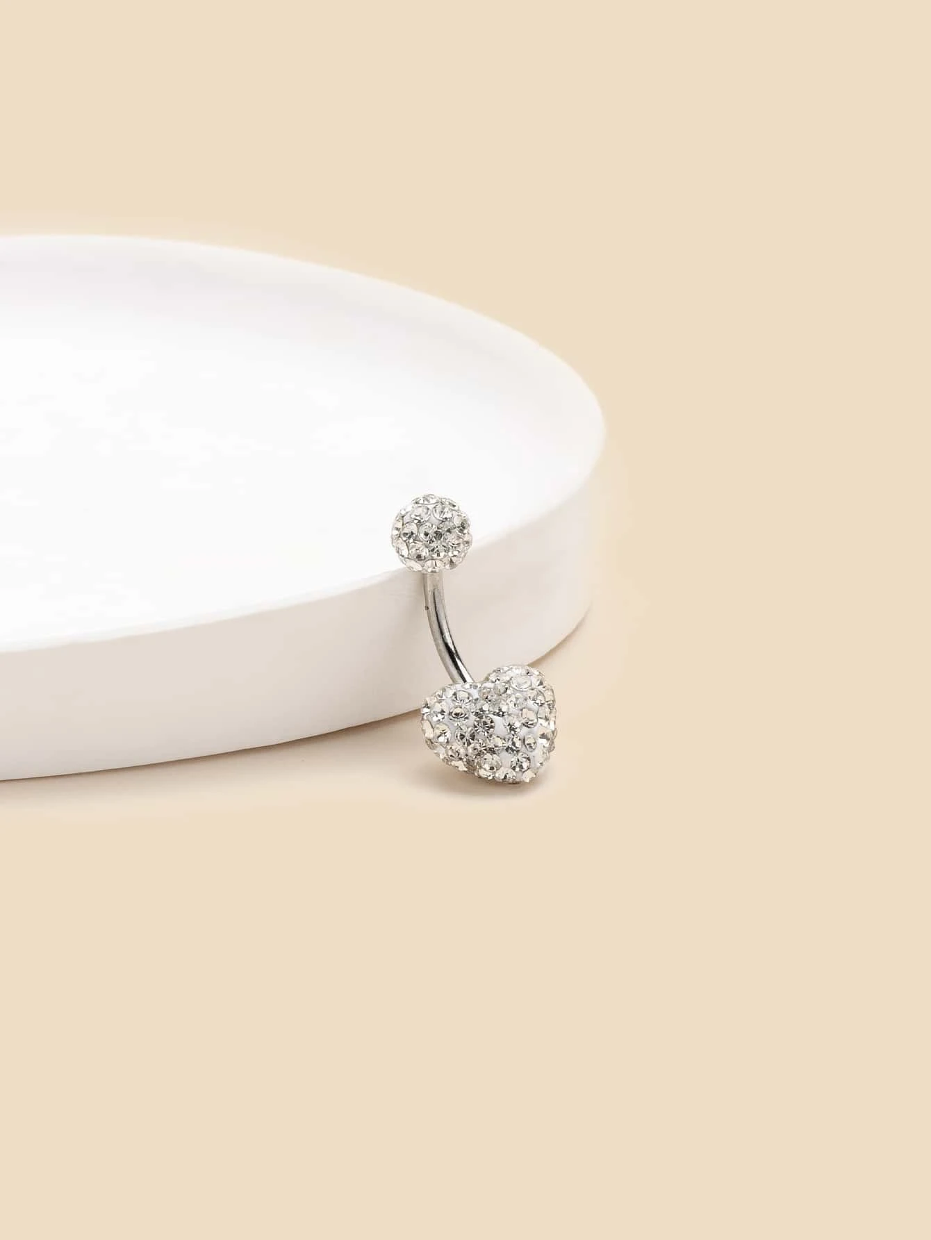 1 pc stainless steel white circular and heart-shaped navel nail for women's - Image 2